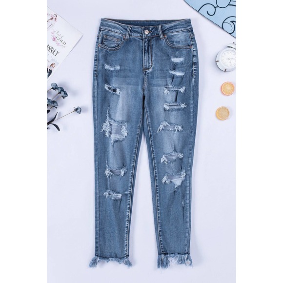 Distressed Frayed Hem Cropped Jeans - Picture 5 of 10